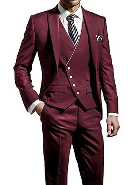 New Three Pieces Mens Suits Slim Fit Blazer Groom Tuxedos Formal Best men suits Custom Made Wedding Suits