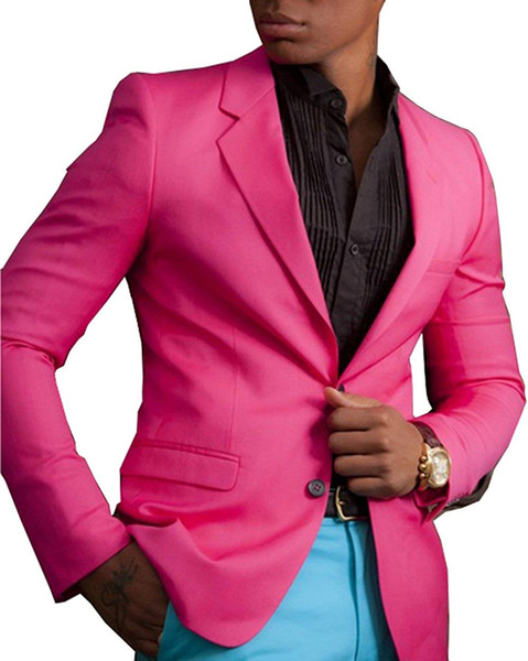 Solovedress Hot Pink Mens Suit Blazer with Blue Pants Young Wedding Party Suits Prom Tuxedo for Men