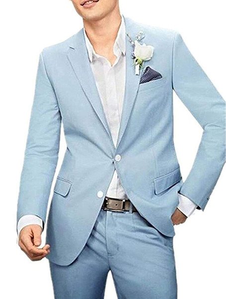 New Blue Wedding Men Suits Two Button Blazer with Pants Groom Tuxedos Suits for Men Two Pieces (Jacket+Pants)