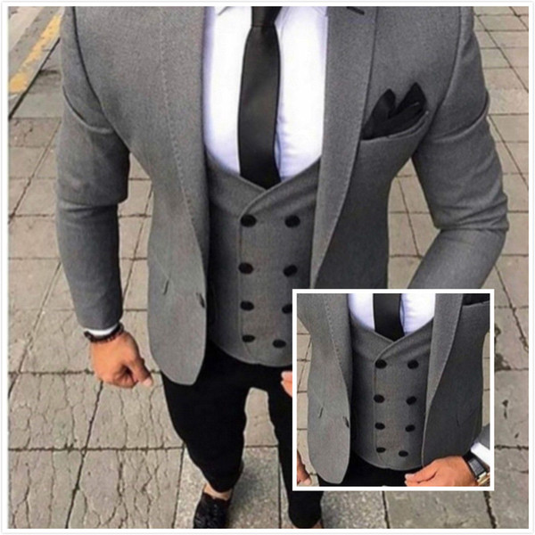 Latest Men Suits Slim Fit 3 Pieces Tuxedo Suit Custom Prom Blazer Men Groom with Double-breasted Vest