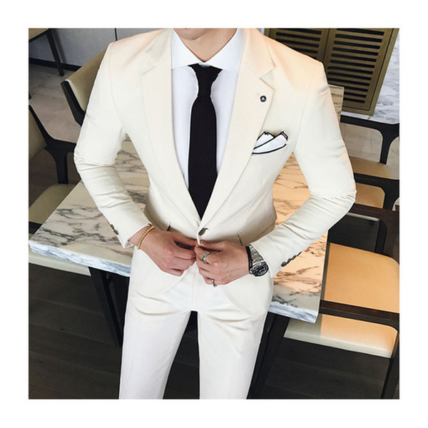 Two Piece Designs Beige/ivory Groom Wedding Men Suit Slim Fit Tuxedo Prom Mens Suit