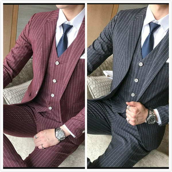 (Jacket+Pants+Vest) Men Suits Business Weeding Formal Slim Fit Tuxedo Suits Three Pieces Blazers Groom Men Suit