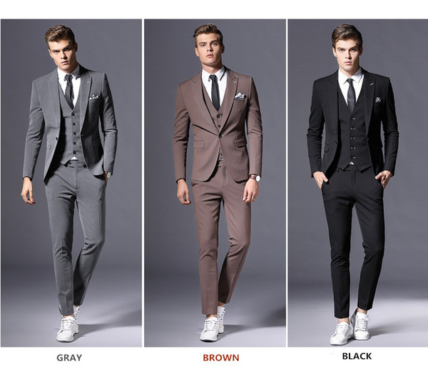 Mens Suit Jacket Formal Business Blazer Men Groom Three Pieces Slim Fit Party Clothing Single Button Wedding Dress