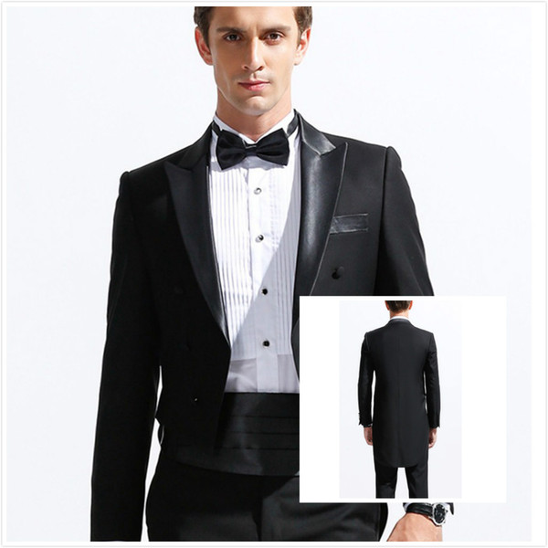 Solovedress Black Formal Men Suits Peaked Lapel Blazer Groom Tuxedos Two Pieces Slim Fit Suit for Wedding