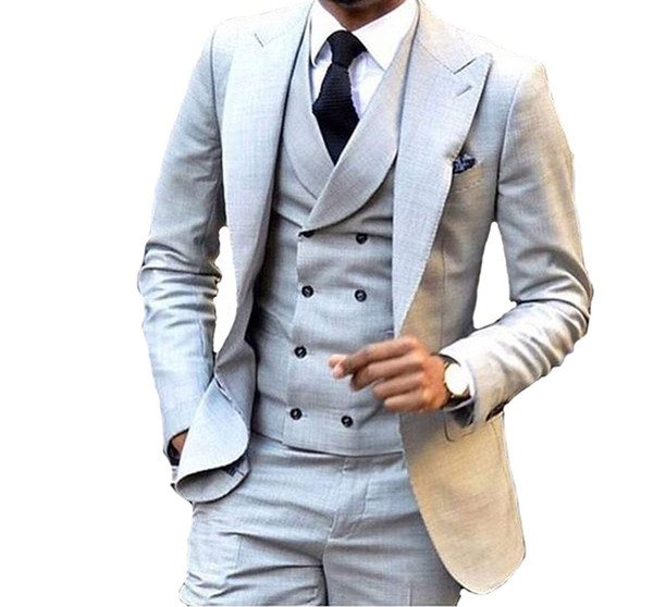 Men's Fashion 3 Pieces Men Suits Wedding Suits for Men Groom Tuxedos with Double Breasted vest Men Suit ( Jacket+Pants+Vest)