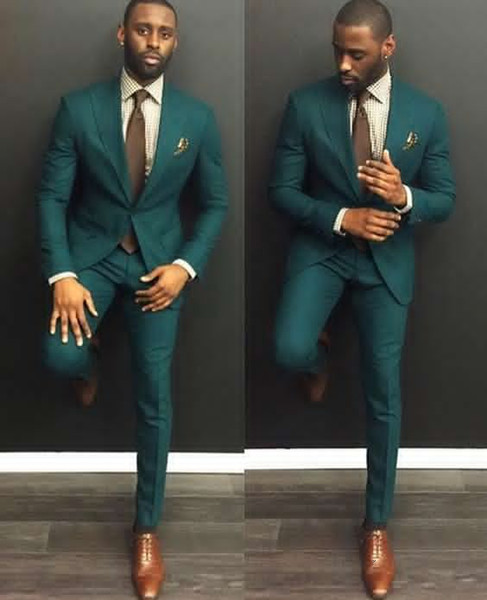 New Custom Made Dark Green Men Wedding Suits Formal Groom Tuxedos Prom Suits 2 Piece