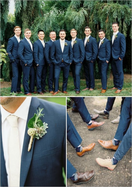 New Custom Made Groom Tuxedos Dark Blue Mens Suits For Wedding Trim Fit groom suits mens wedding tuxedo (Jacket+Pants) 