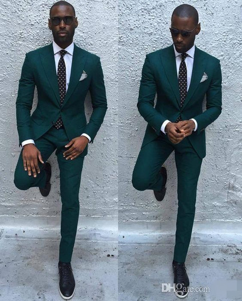 Dark Green Slim Men Suits Handsome Mens Dinner Party Wedding Suits Groomsmen Groom Tuxedos Party Prom Business Suits (Jacket+Pants+Tie)