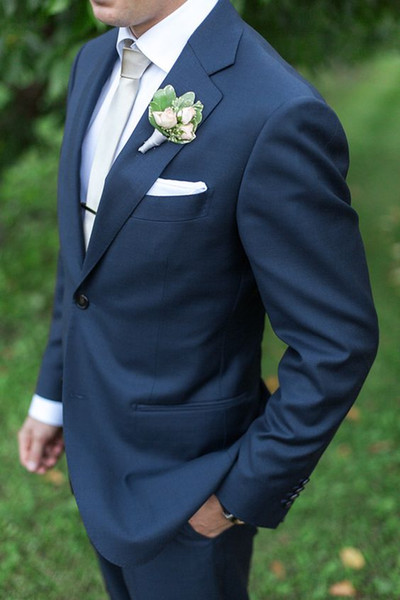 Navy Blue Groom Tuxedos Mens Suits For Wedding Trim Fit groom suits mens wedding tuxedo (Jacket+Pants) 