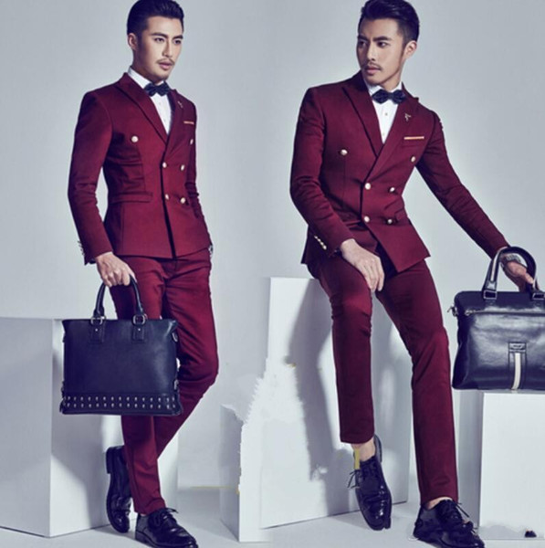 Business Fashion Mens Double-Breasted Suits Contracted Gentleman Mens Formal Suits Handsome The Groom Suits (Jacket + Pants)