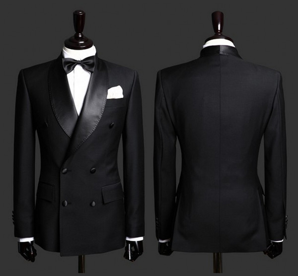 Custom Made Mens Suits Black Groom Tuxedos Shawl Lapel Slim Fit Bridegroom Formal Wear Best Mens Suit For Weddings (Jacket+Pants)