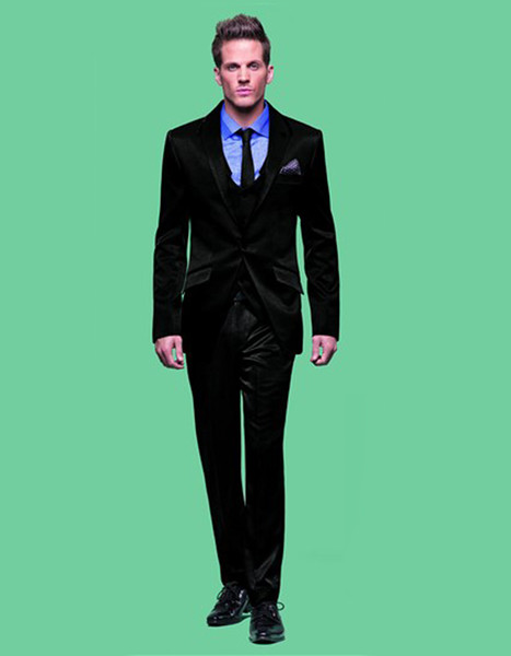 New Arrival velvet man suits Black Slim Groom Tuxedos Single Breasted Evening Wedding Suits For Man (Jacket+Pants+Vest)