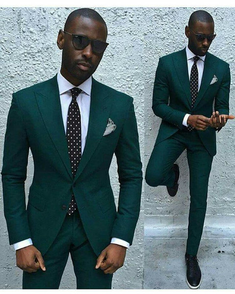 Elegant Men Suits Green Slim Trim Fit 2 Button 2 Pieces Suit Groom Groomsmen Men Blazer Pants Wedding Suit for Men Prom Tuxedos Custom Made