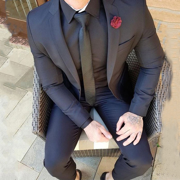 Navy Blue Casual Mens Wedding Suits Slim Fit Bridegroom Tuxedos Terno 2pcs Jacket Pants Groom Wear Costume Homme Prom Business Set