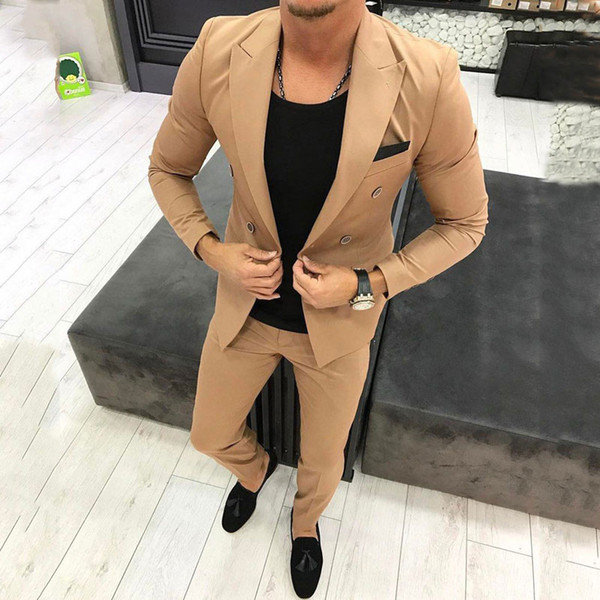 Khaki Mens Suits Smart Casual Business Slim Fit Wedding Tuxedos Groom Wear Ternos Hombre 3 Pieces Jacekt Pants Vest Costume Homme Mariage