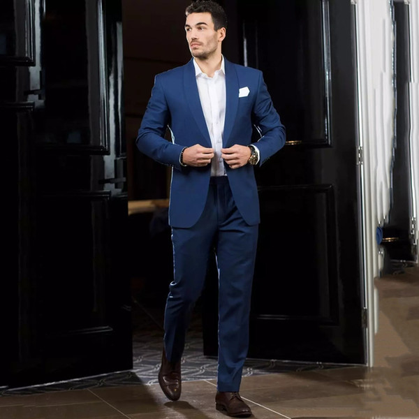 Royal Blue Formal Men Suits Slim Fit Wedding Tuxedos Groom Wear 2 Pieces(Jacket+Pants) Groomsman Prom Suits Costume Homme Blazer