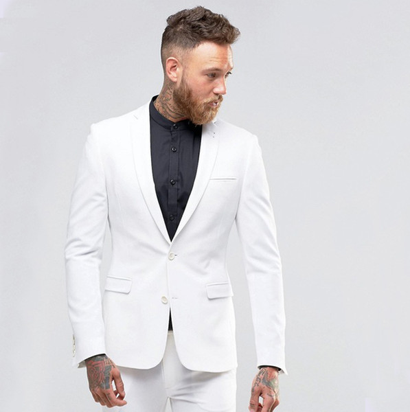 New Arrival Man Suit Mens White Groom Tuxedos Slim fit Groomsmen Suits 2 Buttons Jacket Wedding Suits (Jacket+Pants)