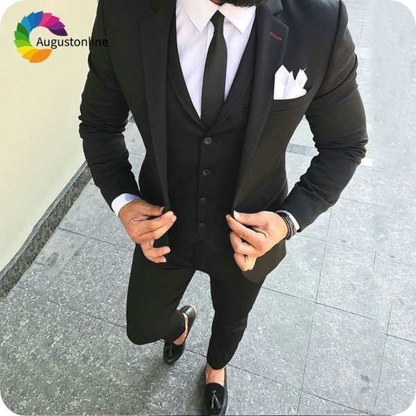 Black Men Suits Casual Wedding Tuxedos Slim Fit Groom Wear Groomsman Prom Suits Costume Homme 3 Pieces(Jacket+Pants+Vest) Terno Blazer