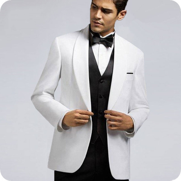 Custom Made Ivory Groom Tuxedos Shawl Lapel Slim Fit White Men Suits for Wedding Groomsmen Blazers Jacket Black Pants 3Piece Costume Homme