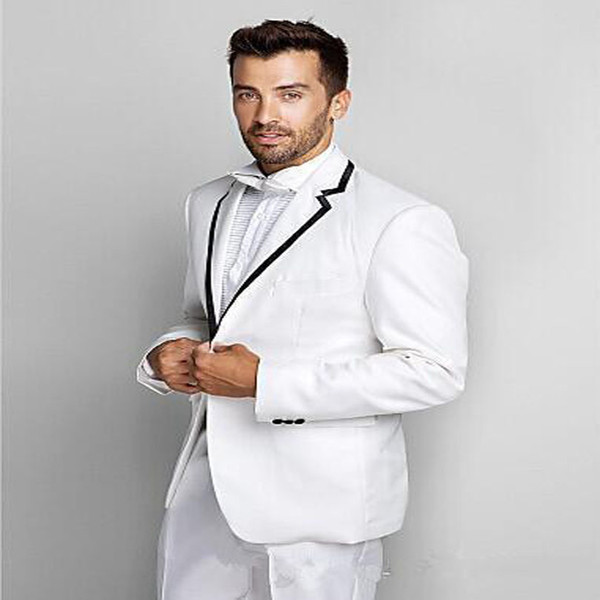 Hot Arrival Groomsmen White Wedding Blazers One Button Groom Tuxedos Male Business Casual Black Edge Man clothes (Jacket+Pants)