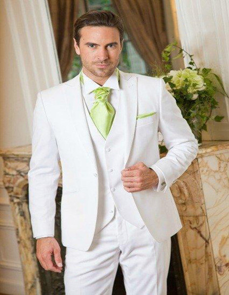 New Design Man Blazer Peaked Lapel White Groom Tuxedos Peak Lapel Wedding Dress Party Tuxedos Dinner Suits (Jacket+pants)