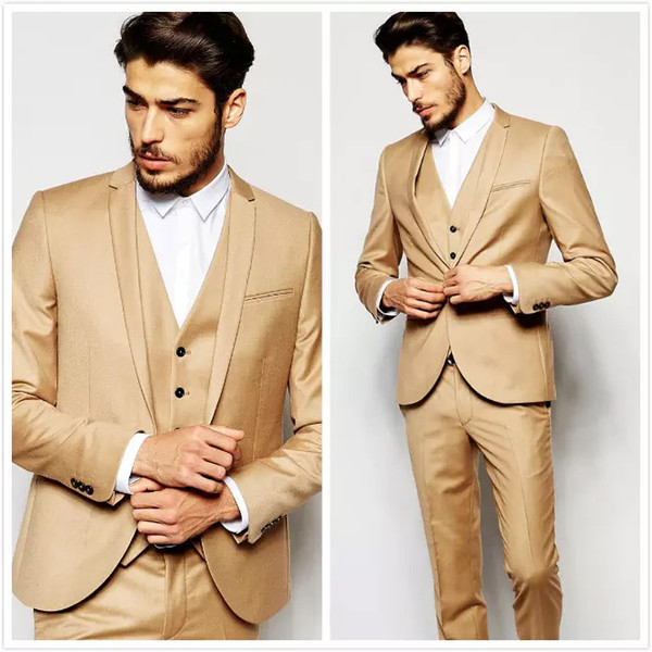 New Arrival Men Suit with One Button Blazer Tuxedo Handsome Slim Fit 3 Pieces Groom Suit( Jacket+Pants+Vest)