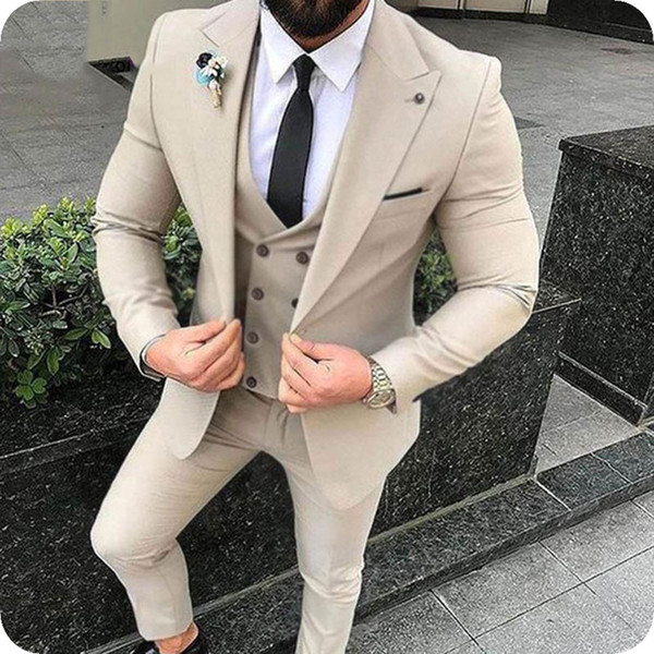 Custom Made Khaki Men Suits for Wedding Slim Fit Groom Tuxedos Latest Coat Pant Designs Man Blazers Jacket 3Piece Groomsmen Costume Homme