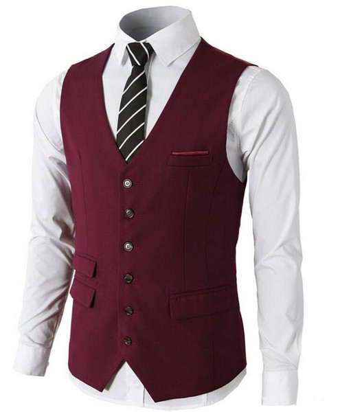 Burgundy Wedding Vests Custom Made Formal England Style Navy Blue Groom Vest Normal Mens Waistcoat Vest