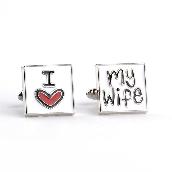 Asymmetry Groom Accessories Sleeve Button Weddings Party Lover Present Alloy Material Shirt Cuff Fastener I Love My Wife Free Shipping