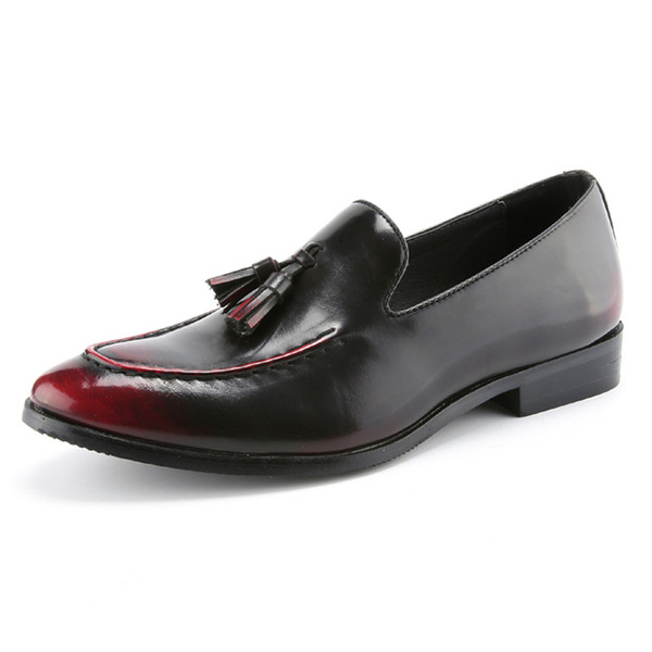 Downton handmade Groom Leather business shoes Tassel Best Men shoes Slip On Oxfords Shoes For Man Italian red Pointed toe