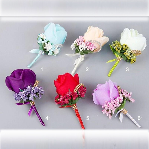 2019 Groom Accessories 6 colors best man Silk flower Bridesmaid Rose Silk Corsage Gentleman Rose Boutonniere Wedding Bouquets cheap