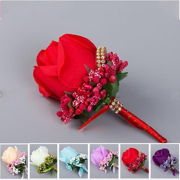 2015 New Wedding Dresses artificial flower corsages real Touch Roses Groom corsages Handmade Groom's Boutonniere For Wedding party supplies