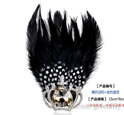 Men's Boy Black Feather Rhinestone Brooch Fashionable Bride And Groom Brooch Handmade Feather Diamond Brooch Wedding Party