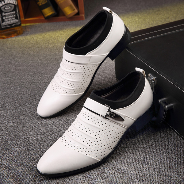 New Men's wedding shoes men's business casual shoes pointed low help set foot breathable leather shoes