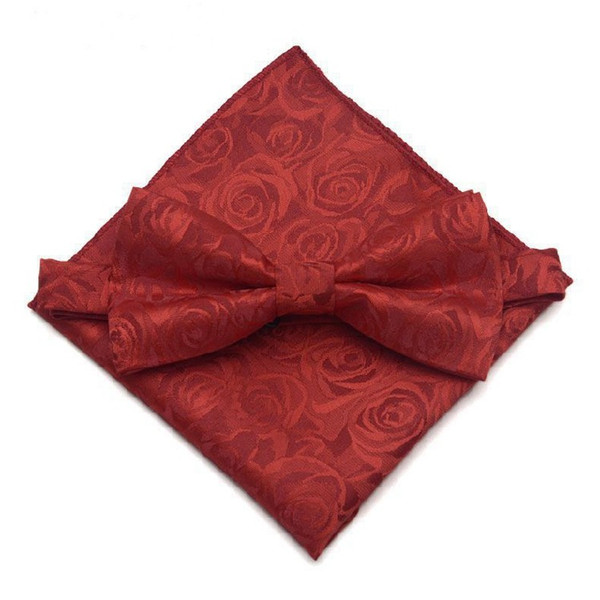 Black Burgundy Printed Men Bow Tie High Qulity BowTie Pocket Square Handkerchief Suit Set Groom Wedding Accessories Bow Tie Handkerchief Set