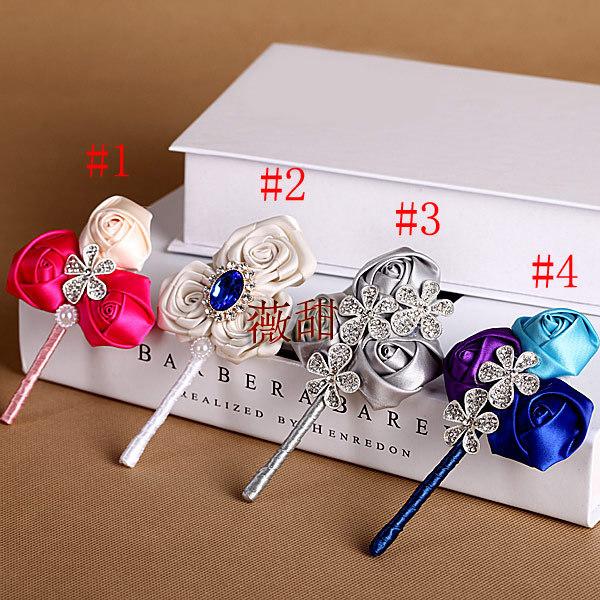 Hot Sale Handmade Wedding Corsage Wedding Celebration Groom Suit Flower Satin Rose With Crystal Pearls 2016 New Bridegroom Boutonniere Cheap