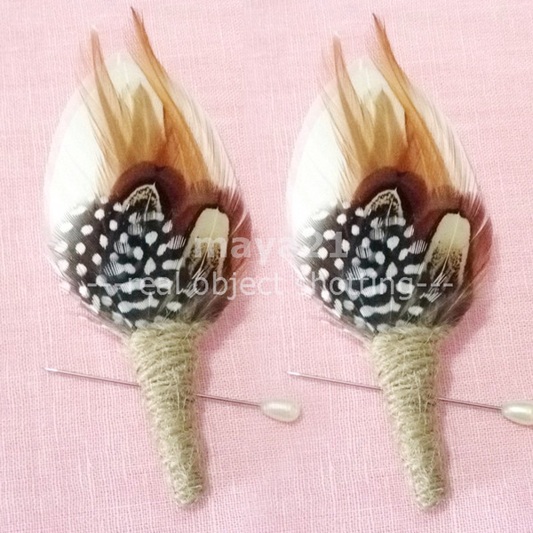 Rustic Wedding Feather Boutonniere Men's Lapel Pin Wedding Boutonniere For Groom Groomsmen Buttonhole Browning Weeding Flowers Brooches