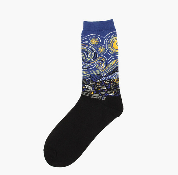 Autumn and Winter Men's Socks New Personality Art Retro World Famous Painting Series Men's socks Oil Painting Socks with 75% Cotton
