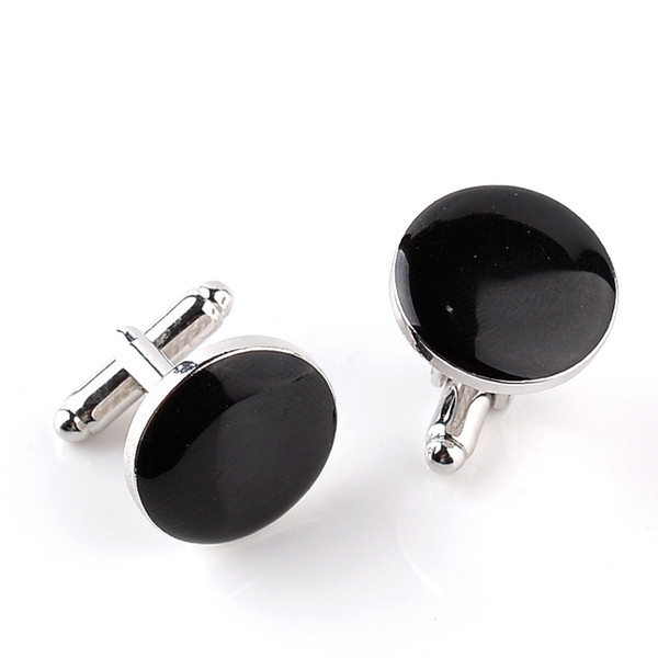 Luxury Silver Cufflinks Black Round Style Cheap French Shirt Cuff link For Men New Brand Wedding Cufflinks Gift For Fathers Day