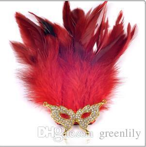 Red Feather Rhinestone Brooch Fashionable Bride And Groom Brooch Handmade Feather Diamond Brooch for For Promotion Wedding Party
