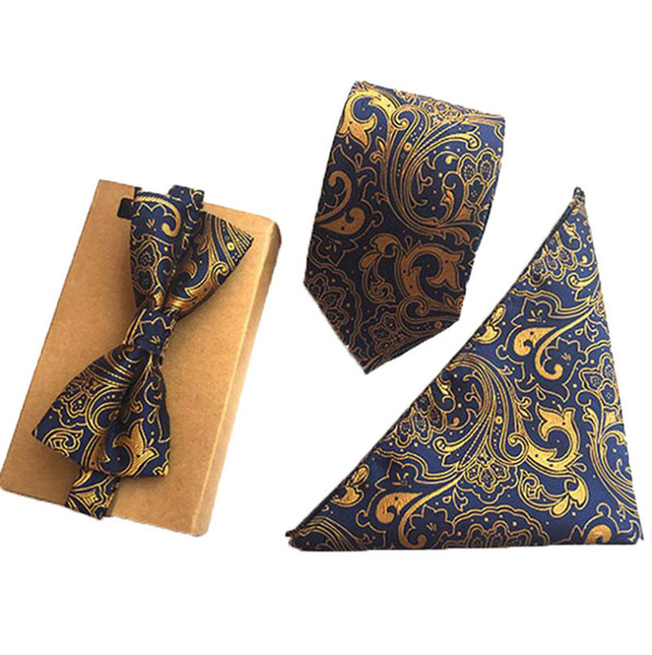 2018 Men Paisley Pocket Squares and Bow Ties Set Handkerchief Hankies Suit Square Gentlemen Bridegroom Groomsman Bridal Gown