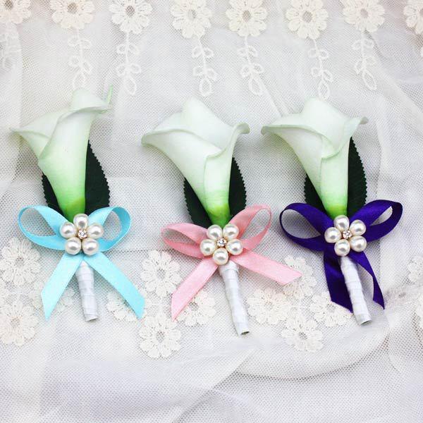 6Pcs Wedding Calla Lily Corsage Bridal Brooch artificial Flower Bouquet Boutonniere Corsage Groom Groomsman Wedding Decor 3 Colors