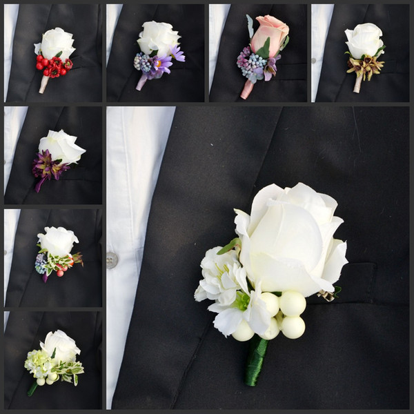 2015 Beautiful Wedding Bouquets Real Touch rose flower Corsages Handmade Groom's Boutonniere For Wedding party decorations supplies