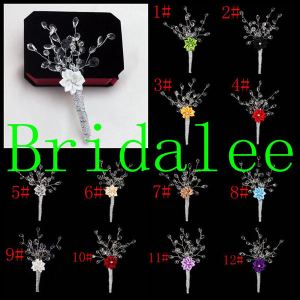 12 Colors Wedding Corsage Handmade Crystal Wedding Corsages and Boutonnieres Flower Groom Groomsman Brooch