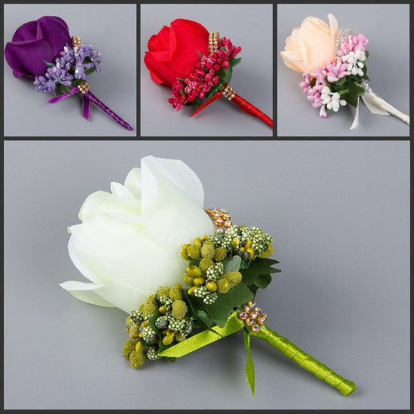2017 New 6 Colors for Bridal Groom Wedding Corsages rose flower Wedding Suit Boutonnieres Accessories Pin Brooch Decoration