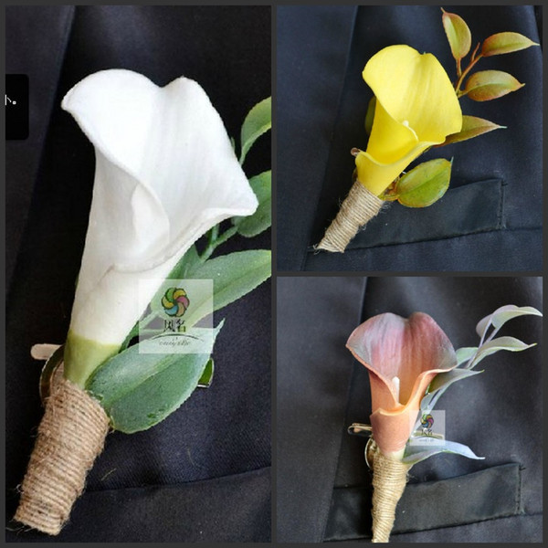 2015 New Wedding Boutonniere Artificial Natural real Touch Calla Lily Corsages Handmade Groom's Boutonniere wedding groom suits accessories