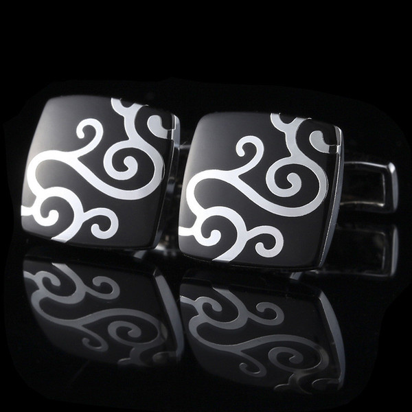 Luxury Black Enamels Cufflinks With Laser Pattern Shirt Cuff link For Men New Brand Square Wedding Cufflinks Gift For Fathers Day