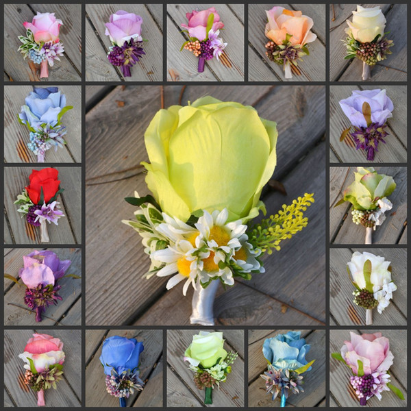 2015 New Wedding Dresses artificial flower corsages real Touch rose Corsages Handmade Groom's Boutonniere For Wedding party supply