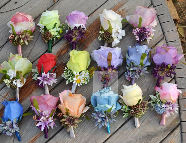 2015 New Wedding Dresses artificial flower corsage real Touch rose Corsages Handmade Groom's Boutonniere For Wedding party supply