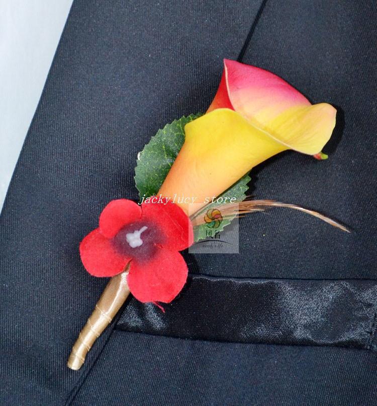 Simulation PU flowers Natural real Touch Calla Lily Corsages Handmade Groom's Boutonniere For Wedding supply orange red white purple color